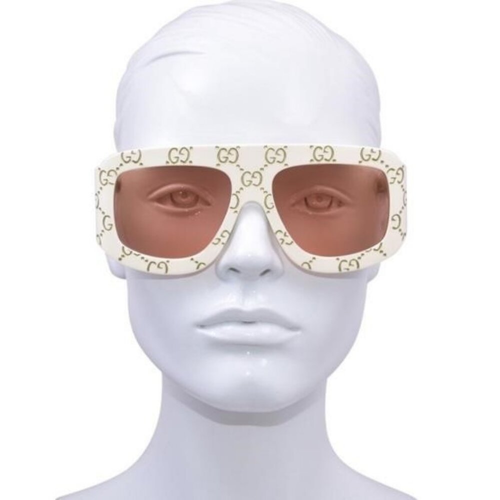 New Authentic Gucci Cream Sunglasses with Orange Lenses GG0983S 001